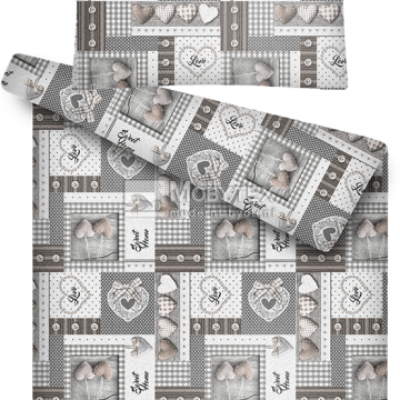 A Povlečení Patchwork SRDCE-šedá PMZ