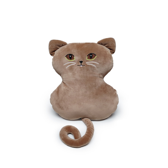 Plyšák/polštářek mikrospandex Kočka velké oči hnědá 30cm