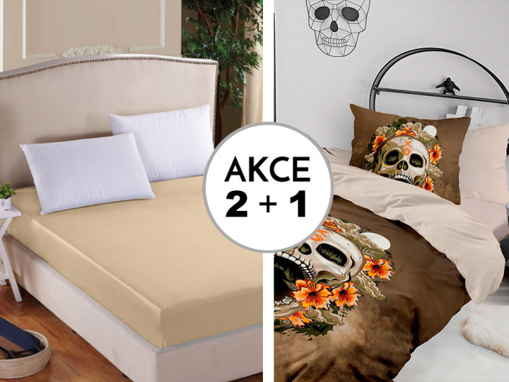 A Akce 2+1 2x Prostěradlo Deluxe s lycrou smetanová 180/200/30 + 1x Skull 140/200 + 70/90