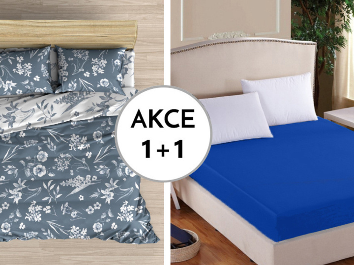 A Akce 1+1 1x 1x Flora Indigo FLANEL 220/240+2x +Prostěradlo Deluxe s lycrou tmavě modrá 180/200/30