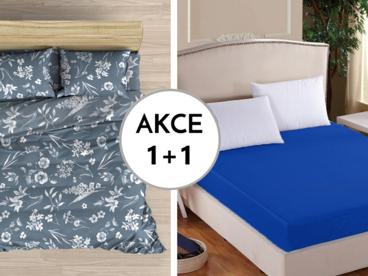A Akce 1+1 1x Prostěradlo Deluxe s lycrou tmavě modrá 180/200/30 + 1x Flora Indigo pozitiv FLANEL