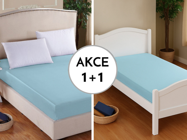 A Akce 1+1 1x Prostěradlo Deluxe s lycrou Světle modrá 180/200/30 + 1x 60/120/20 Světle modrá ZDARMA