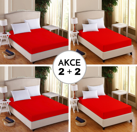 A Akce 2+2 2x Prostěradlo Deluxe s lycrou červená 180/200/30 + 2x 90/200/30 červená ZDARMA