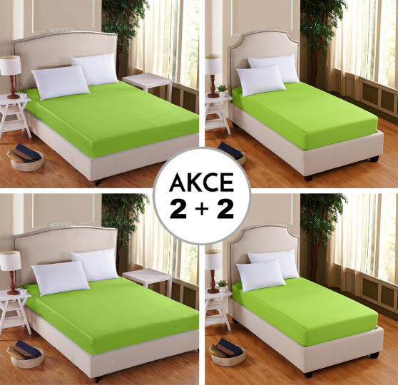A Akce 2+2 2x Prostěradlo Deluxe s lycrou Zelená kiwi 180/200/30 + 2x 90/200/30 Zelená kiwi ZDARMA