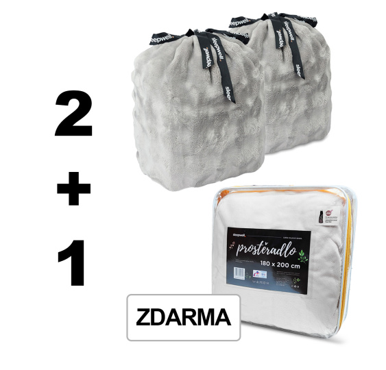 A Akce 2+1 Obláčky světle šedé 140/200 + 1x 200/220/30 prostěradlo mikroflanel Entuzia Deluxe Světle šedá