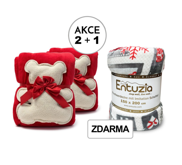 A Akce 2+1 Dětská deka PZ 024 2x Medvěd chundelatý 150/200 + 1x Fluffy hvězda červená 150/200