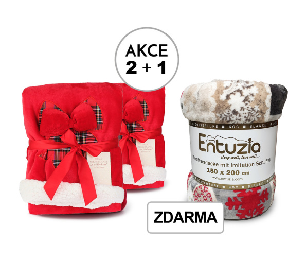 A Akce 2+1 Dětská deka PZ 024 2x Mašle 150/200 + 1x Fluffy vločka červená 150/200