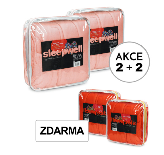 A Akce 2+2 2x Prostěradlo MIKROFLANEL Sleep Well Losos 180/200/30 + 2x 90/200/30 Červený grep ZDARMA