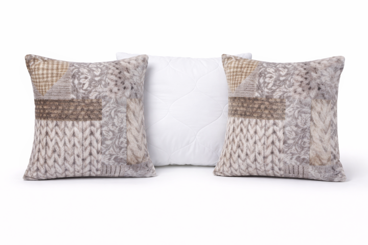 AKCE 2+1 2x povlak 40/40 PMZ tisk + 1x výplň 40/40 povlak 40/40 hnědošedá pletenina