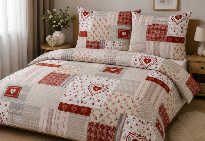 026 Patchwork červený srdíčka